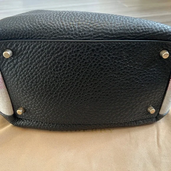 BURBERRY Maidstone Black Leather House Check Canvas Small Tote Bag - Picture 5 of 14